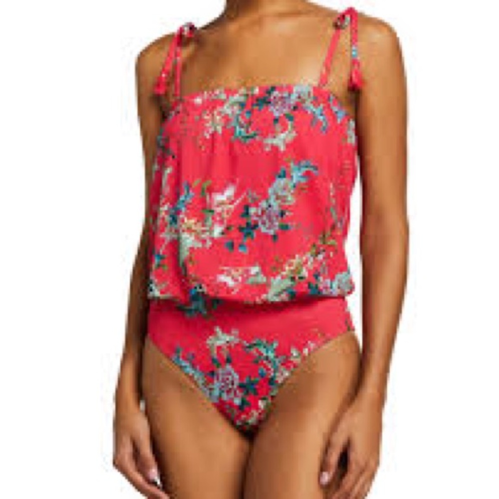 Johnny Was Malakye Floral Blouson One-Piece Swimsuit Large